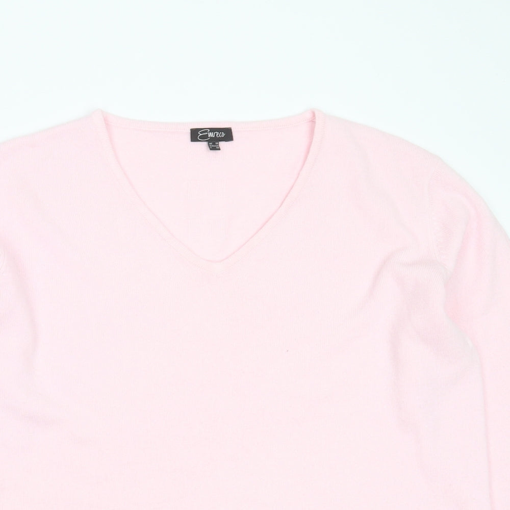 Emreco Womens Pink V-Neck  Acrylic Pullover Jumper Size 18