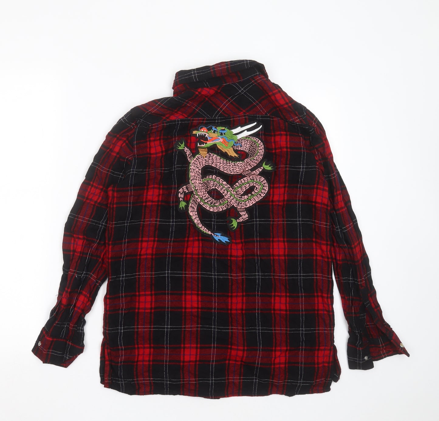 Zara Womens Black Plaid Viscose Basic Button-Up Size S Collared - snake