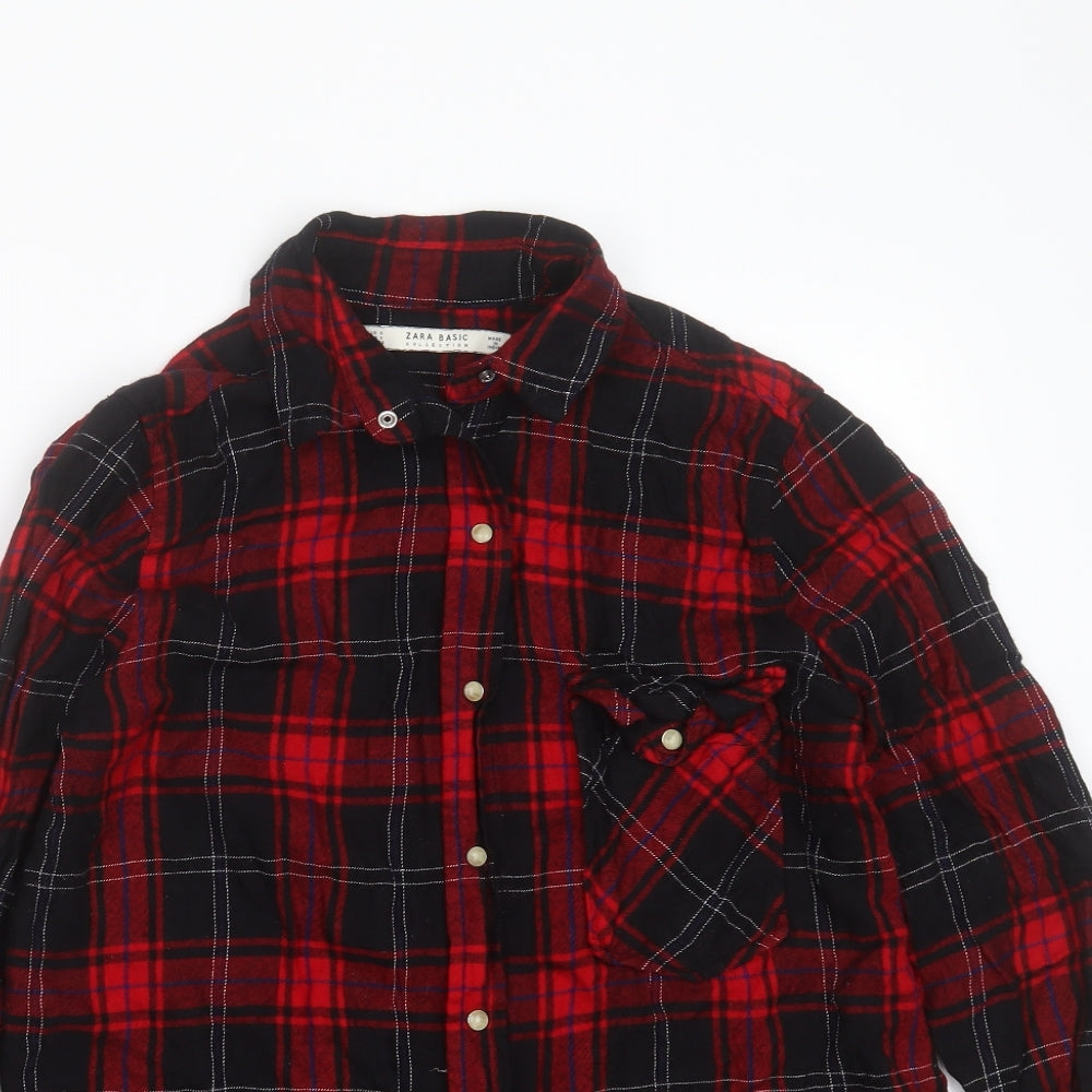 Zara Womens Black Plaid Viscose Basic Button-Up Size S Collared - snake