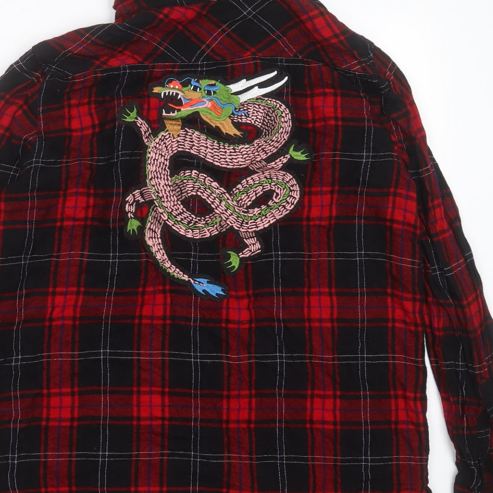 Zara Womens Black Plaid Viscose Basic Button-Up Size S Collared - snake