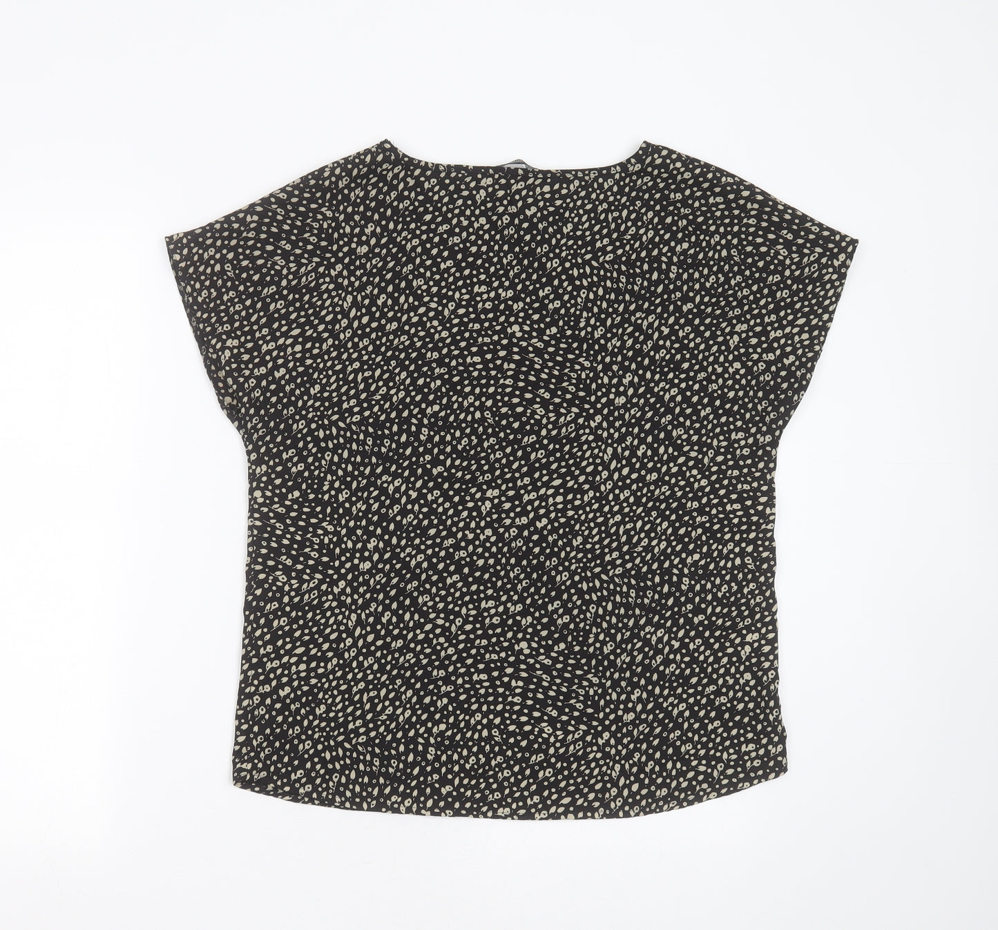 SIMON JERSEY Womens Black Floral Polyester Basic T-Shirt Size 10 Round Neck