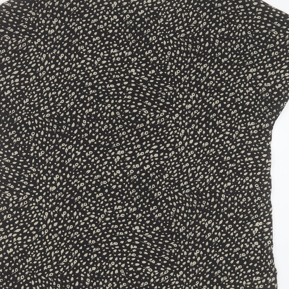SIMON JERSEY Womens Black Floral Polyester Basic T-Shirt Size 10 Round Neck