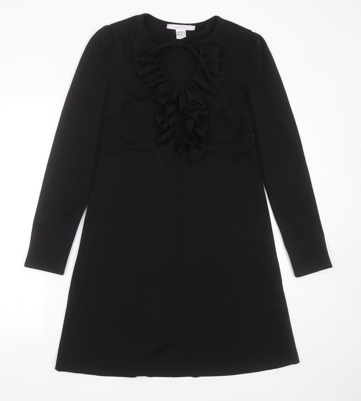 Mademoiselle R Womens Black Polyester A-Line Size 10 Round Neck - ruffle detail