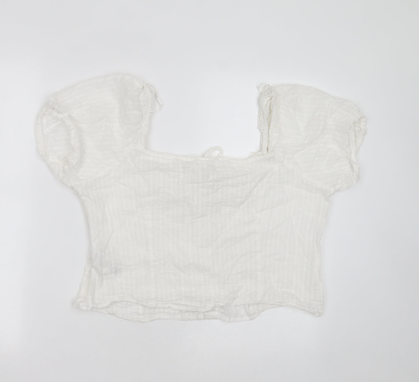 New Look Womens White Striped Cotton Cropped Blouse Size 18 Square Neck