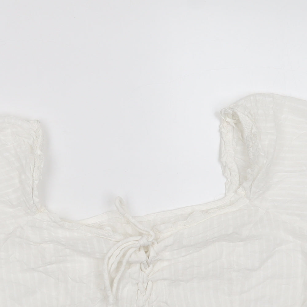 New Look Womens White Striped Cotton Cropped Blouse Size 18 Square Neck