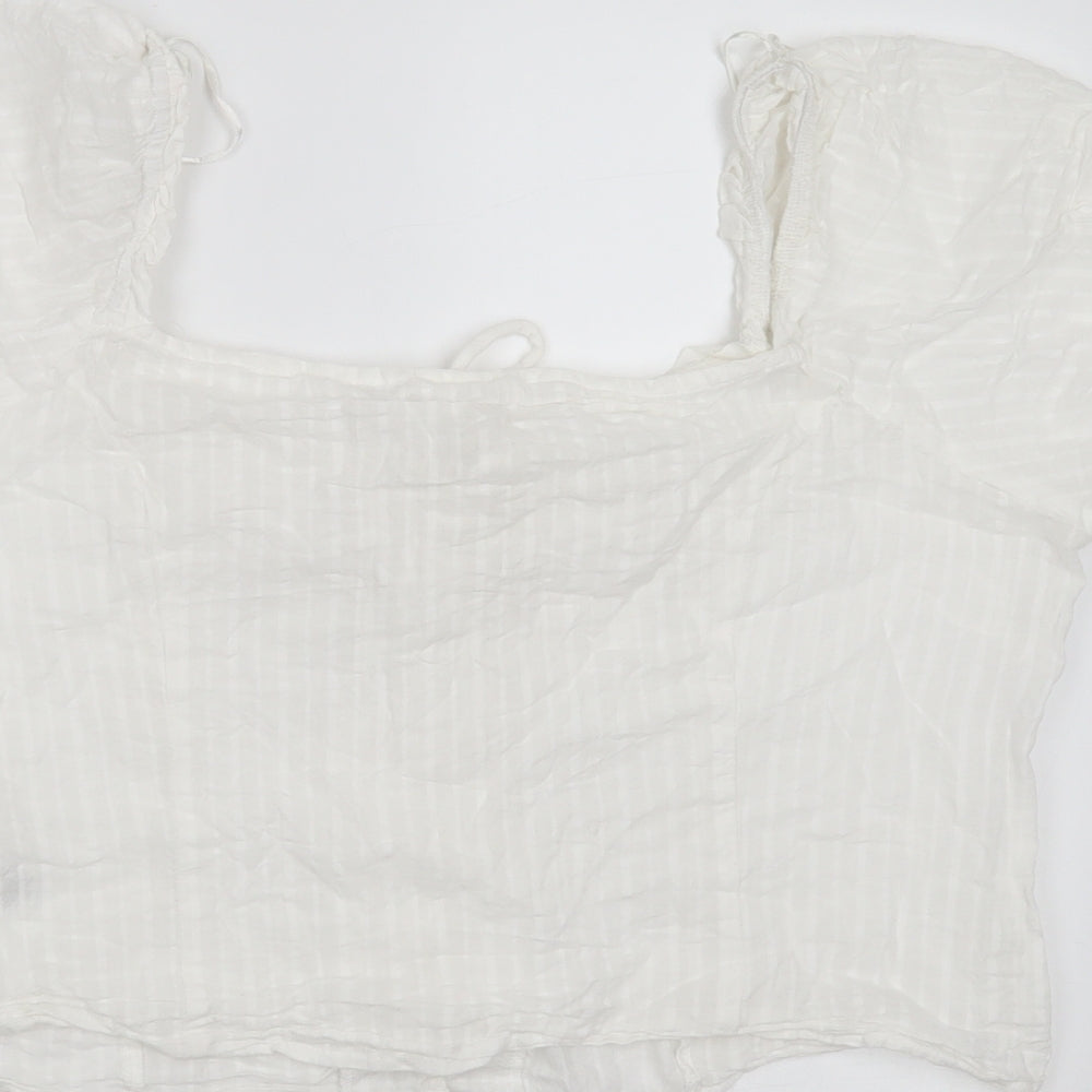 New Look Womens White Striped Cotton Cropped Blouse Size 18 Square Neck