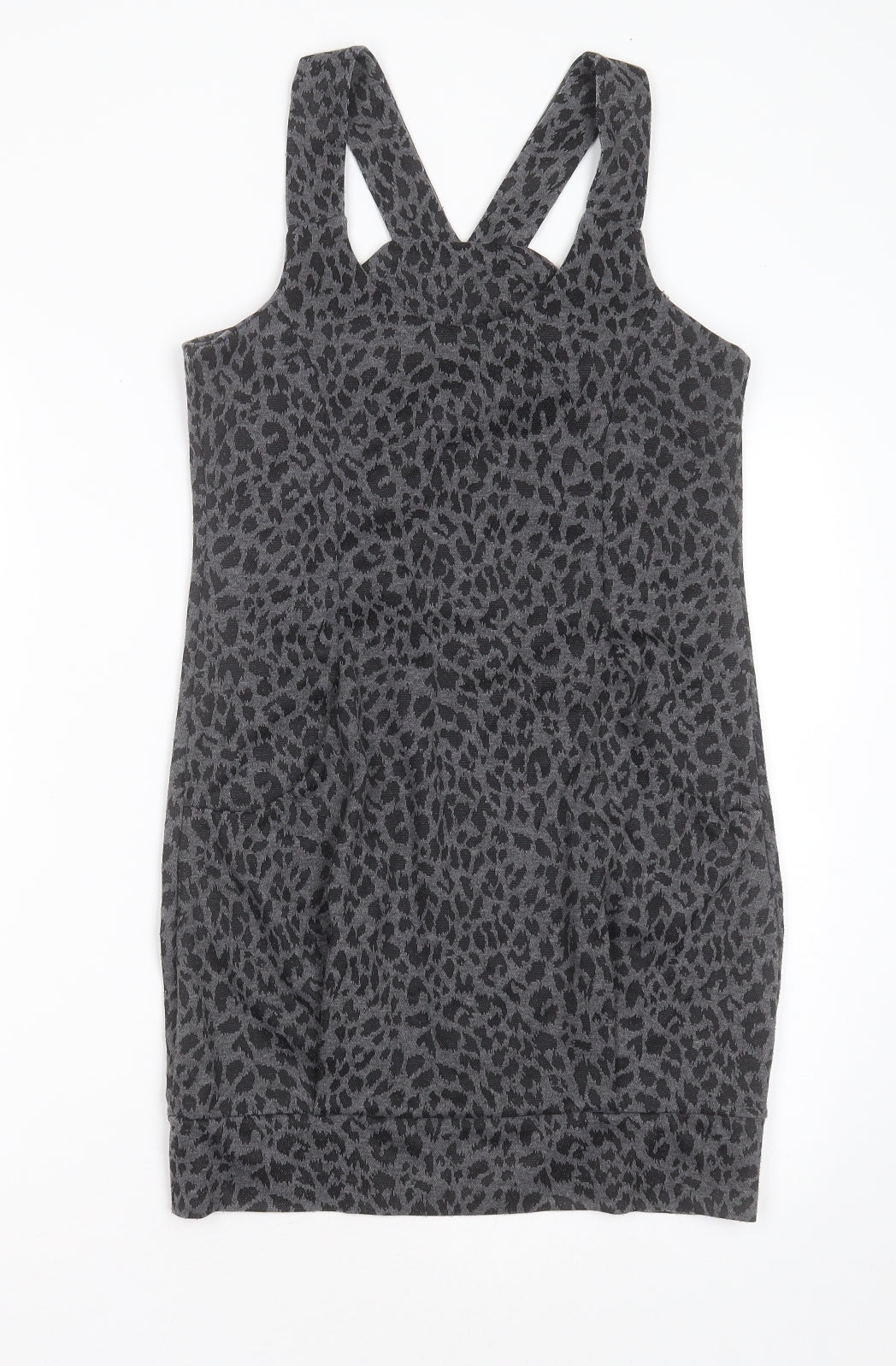 Preworn Womens Grey Animal Print Polyester Mini  Size 8  Round Neck