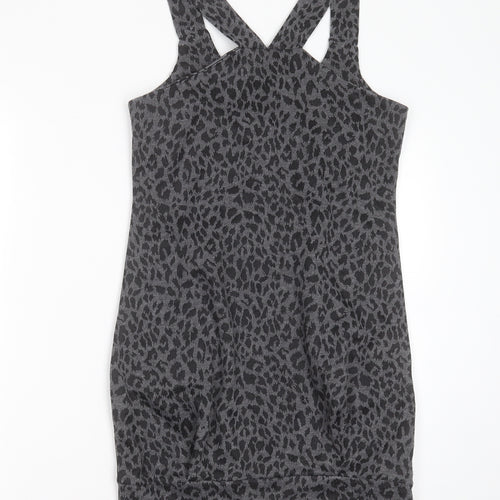 Preworn Womens Grey Animal Print Polyester Mini  Size 8  Round Neck
