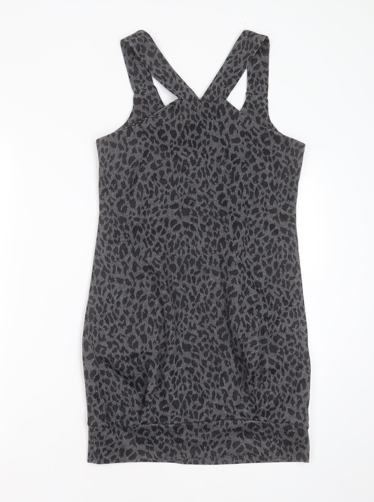 Preworn Womens Grey Animal Print Polyester Mini  Size 8  Round Neck