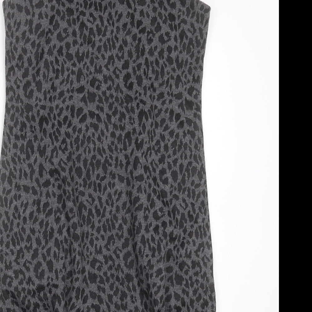 Preworn Womens Grey Animal Print Polyester Mini  Size 8  Round Neck