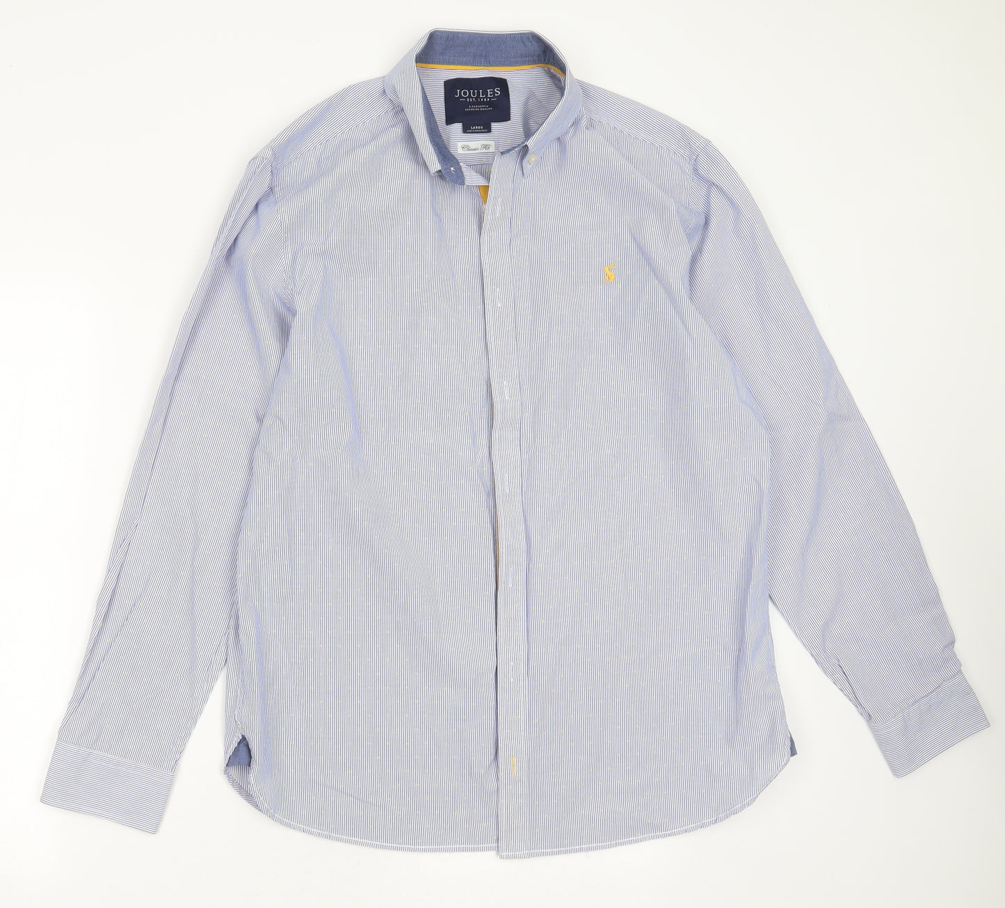 Joules Mens Blue Striped Cotton  Dress Shirt Size L Collared Button