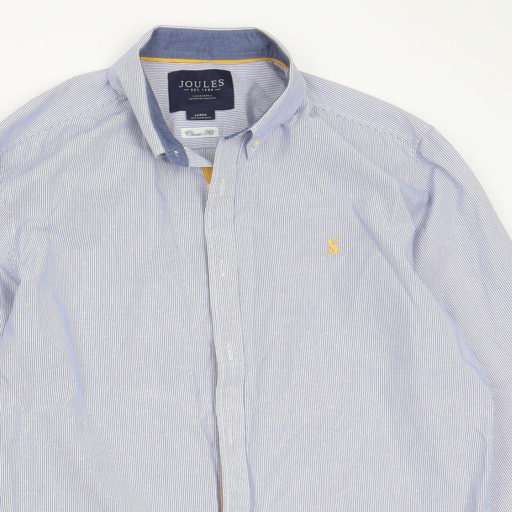 Joules Mens Blue Striped Cotton  Dress Shirt Size L Collared Button