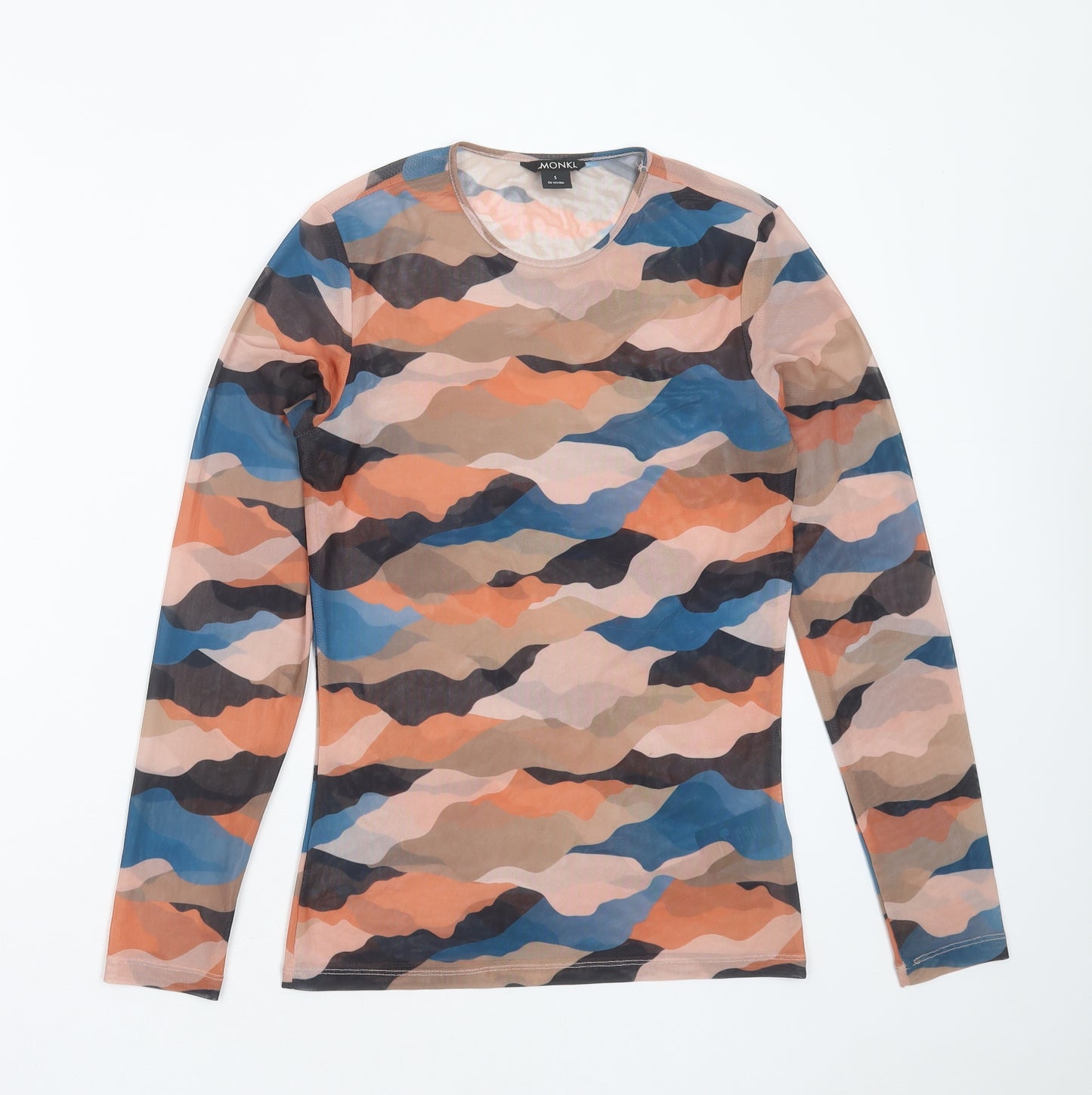Monki Womens Multicoloured Camouflage Polyester Basic Blouse Size S Round Neck