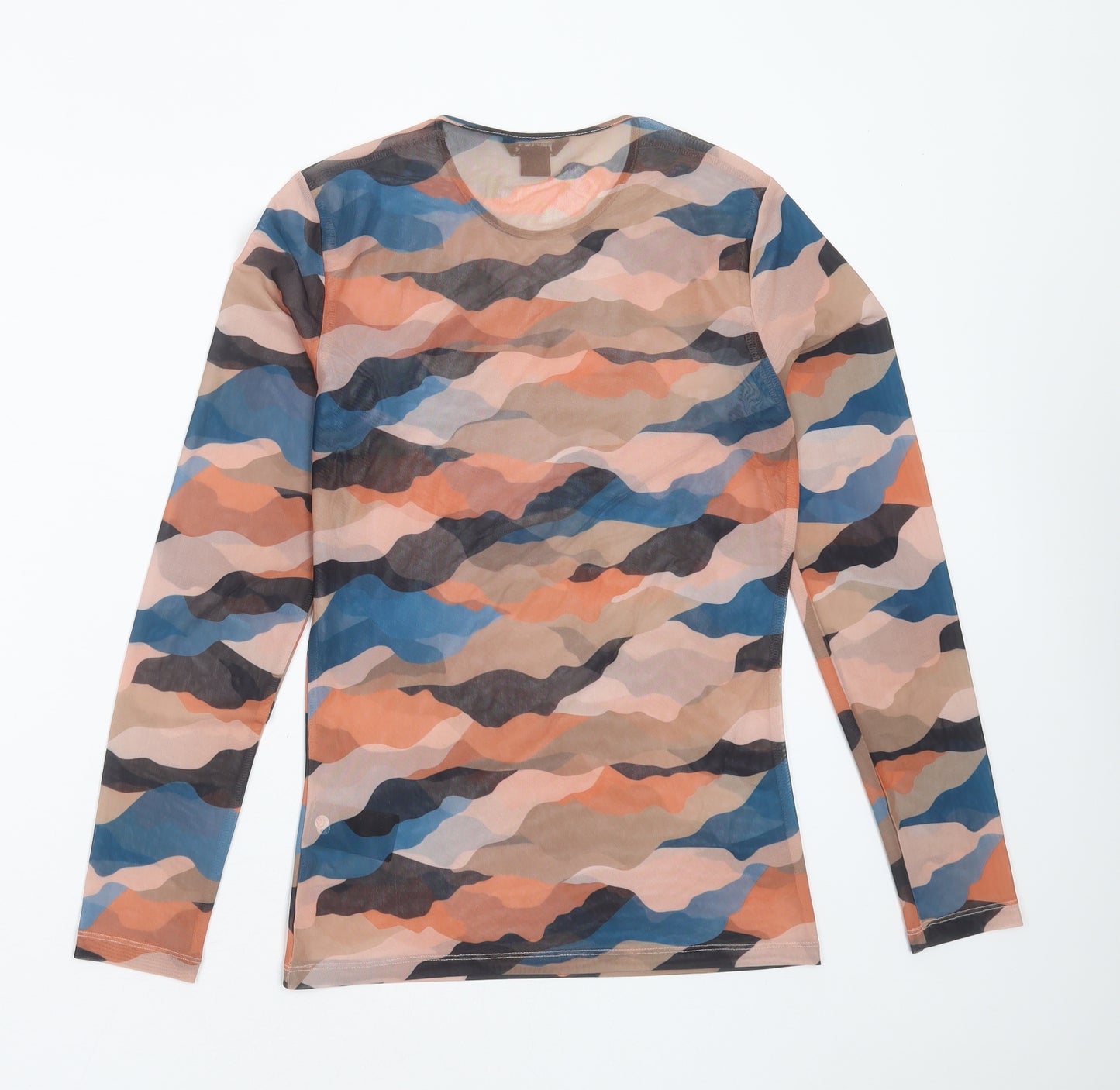Monki Womens Multicoloured Camouflage Polyester Basic Blouse Size S Round Neck