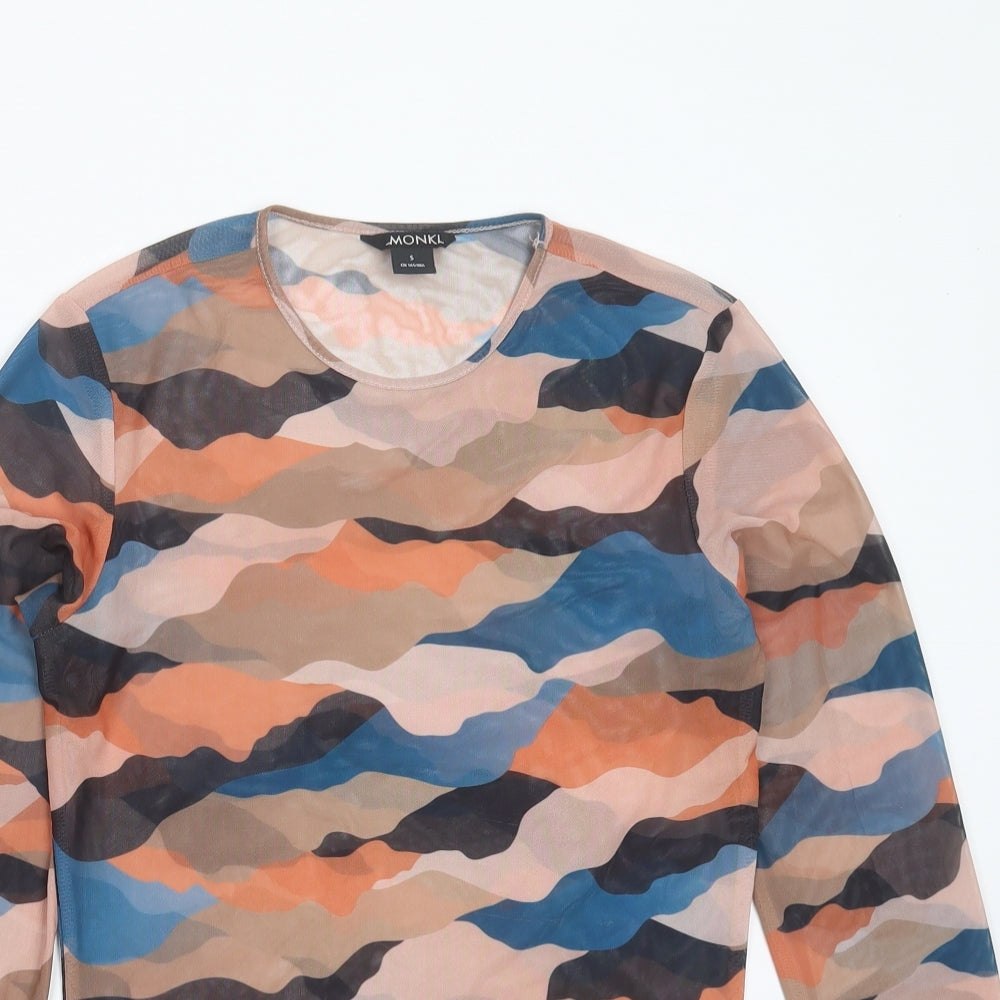 Monki Womens Multicoloured Camouflage Polyester Basic Blouse Size S Round Neck