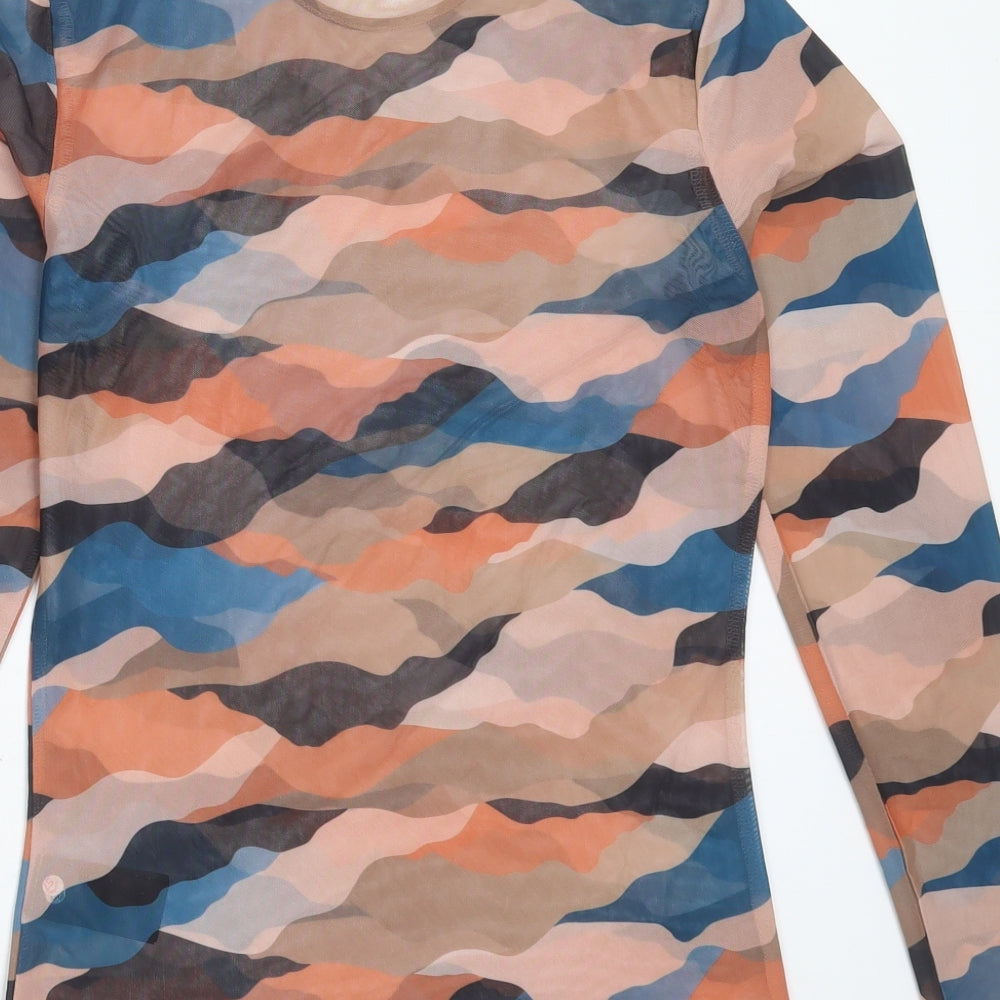 Monki Womens Multicoloured Camouflage Polyester Basic Blouse Size S Round Neck
