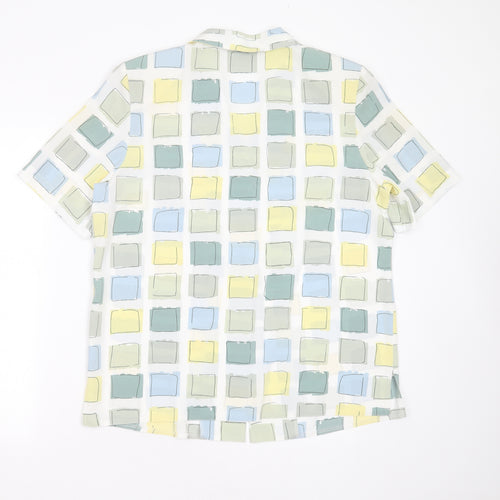 LUCIA Womens White Geometric Polyester Basic Blouse Size 14 Collared - shoulder pads