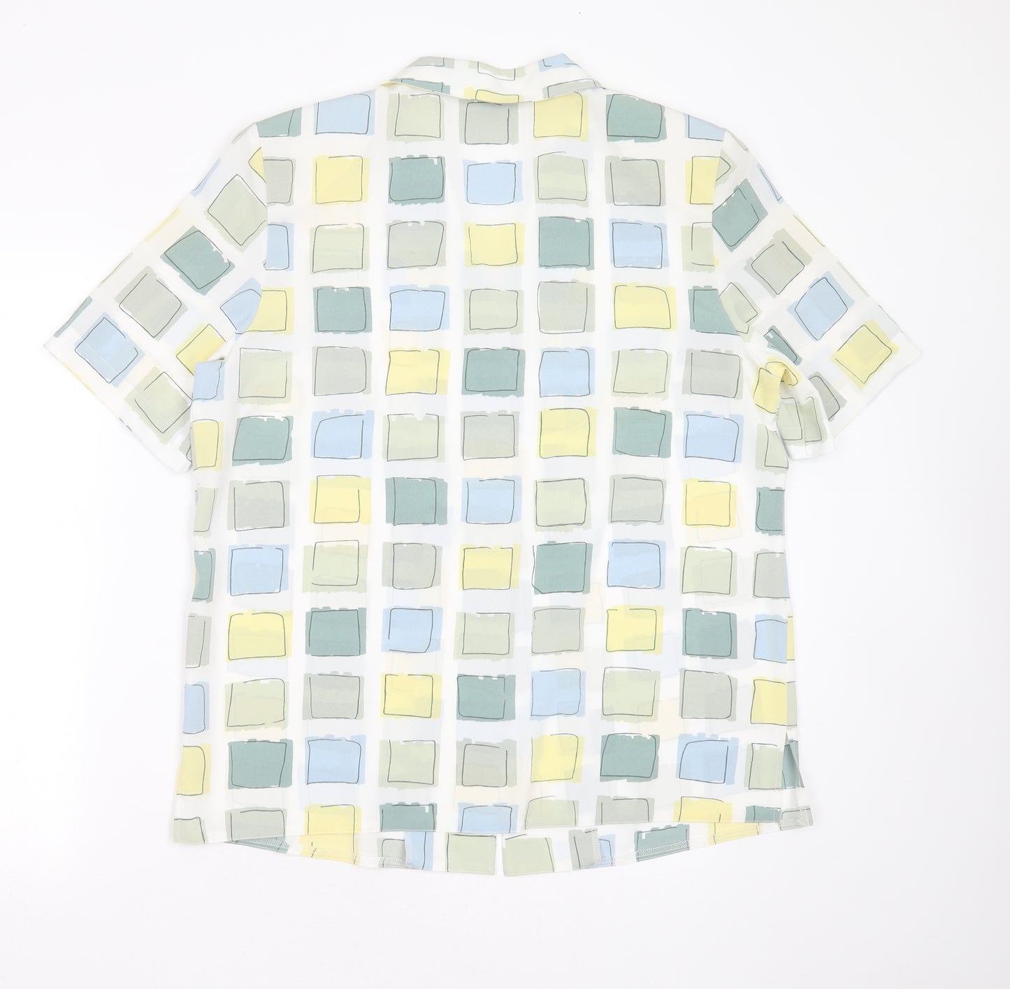 LUCIA Womens White Geometric Polyester Basic Blouse Size 14 Collared - shoulder pads