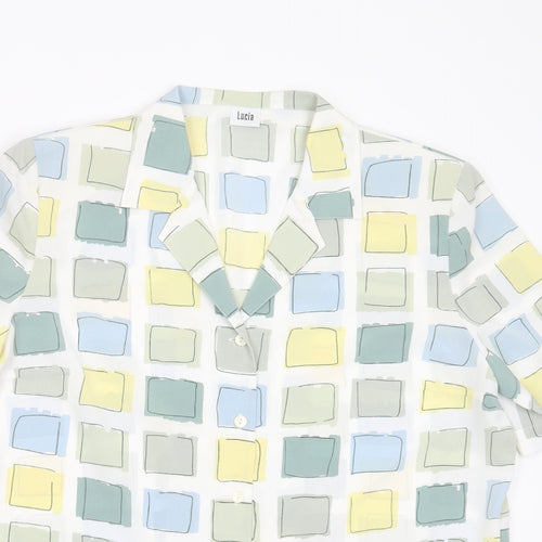 LUCIA Womens White Geometric Polyester Basic Blouse Size 14 Collared - shoulder pads