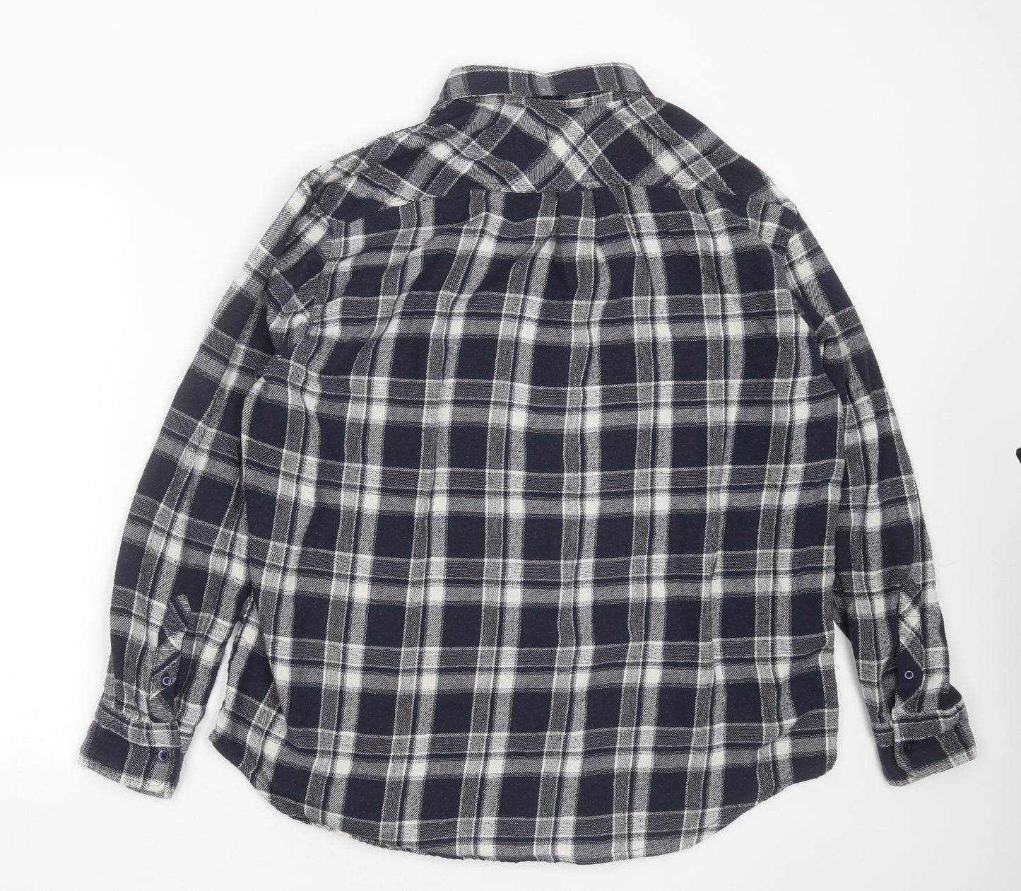 Boohoo Womens Blue Check Cotton Basic Button-Up Size 14 Collared