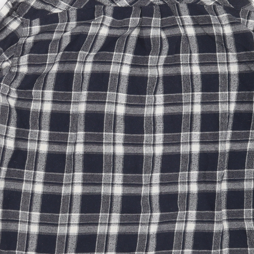 Boohoo Womens Blue Check Cotton Basic Button-Up Size 14 Collared