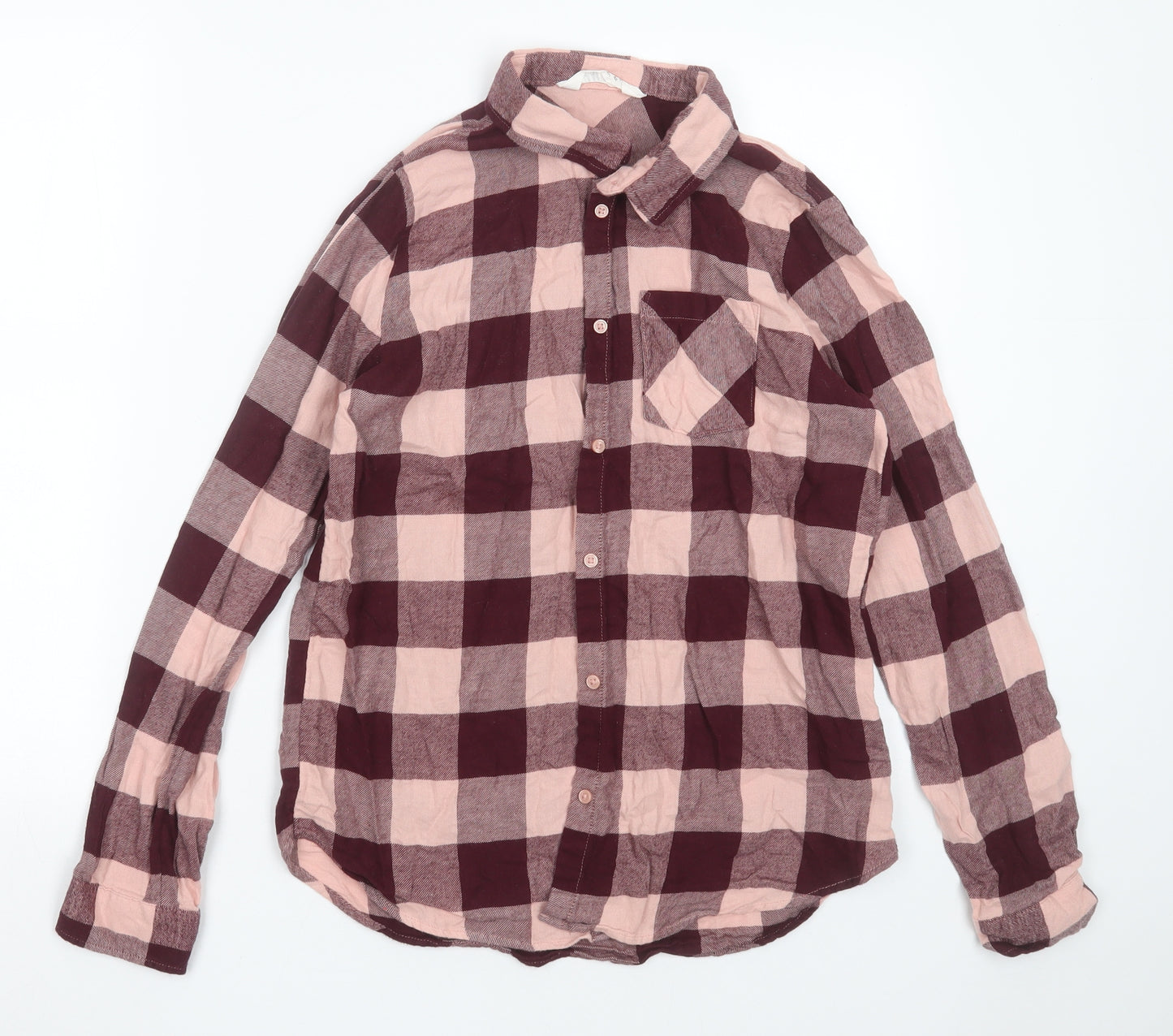 H&M Girls Purple Check Cotton Basic Button-Up Size 14 Years Collared Button