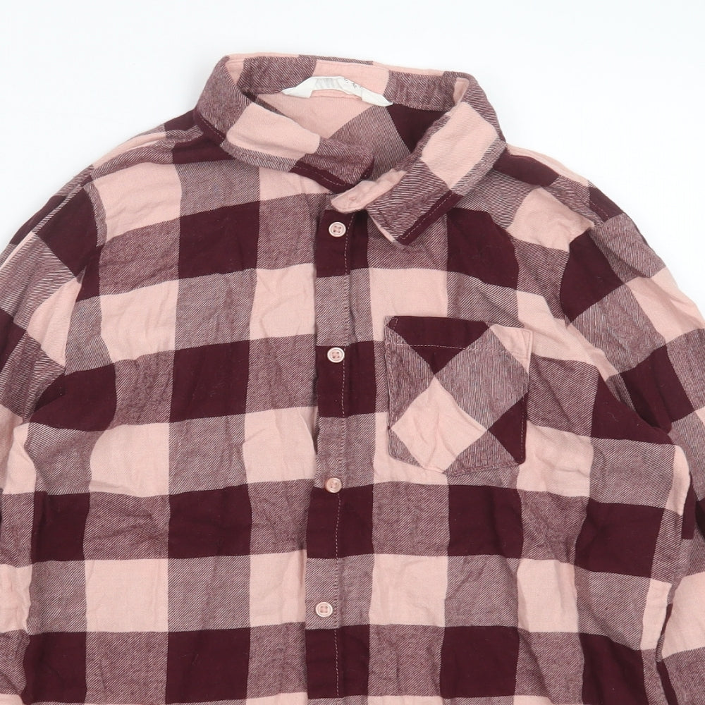 H&M Girls Purple Check Cotton Basic Button-Up Size 14 Years Collared Button