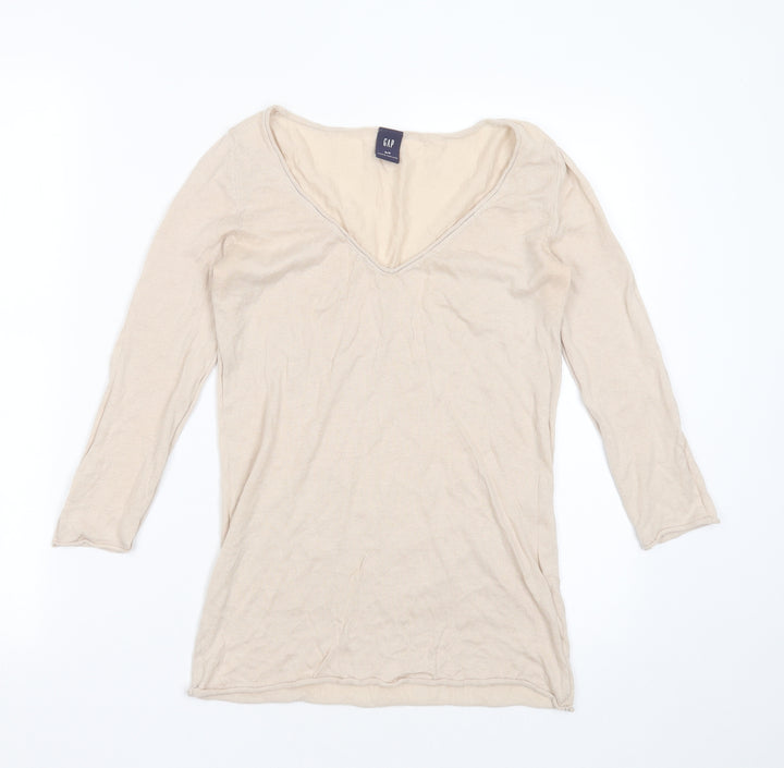 Gap Womens Beige V-Neck Cotton Pullover Jumper Size S