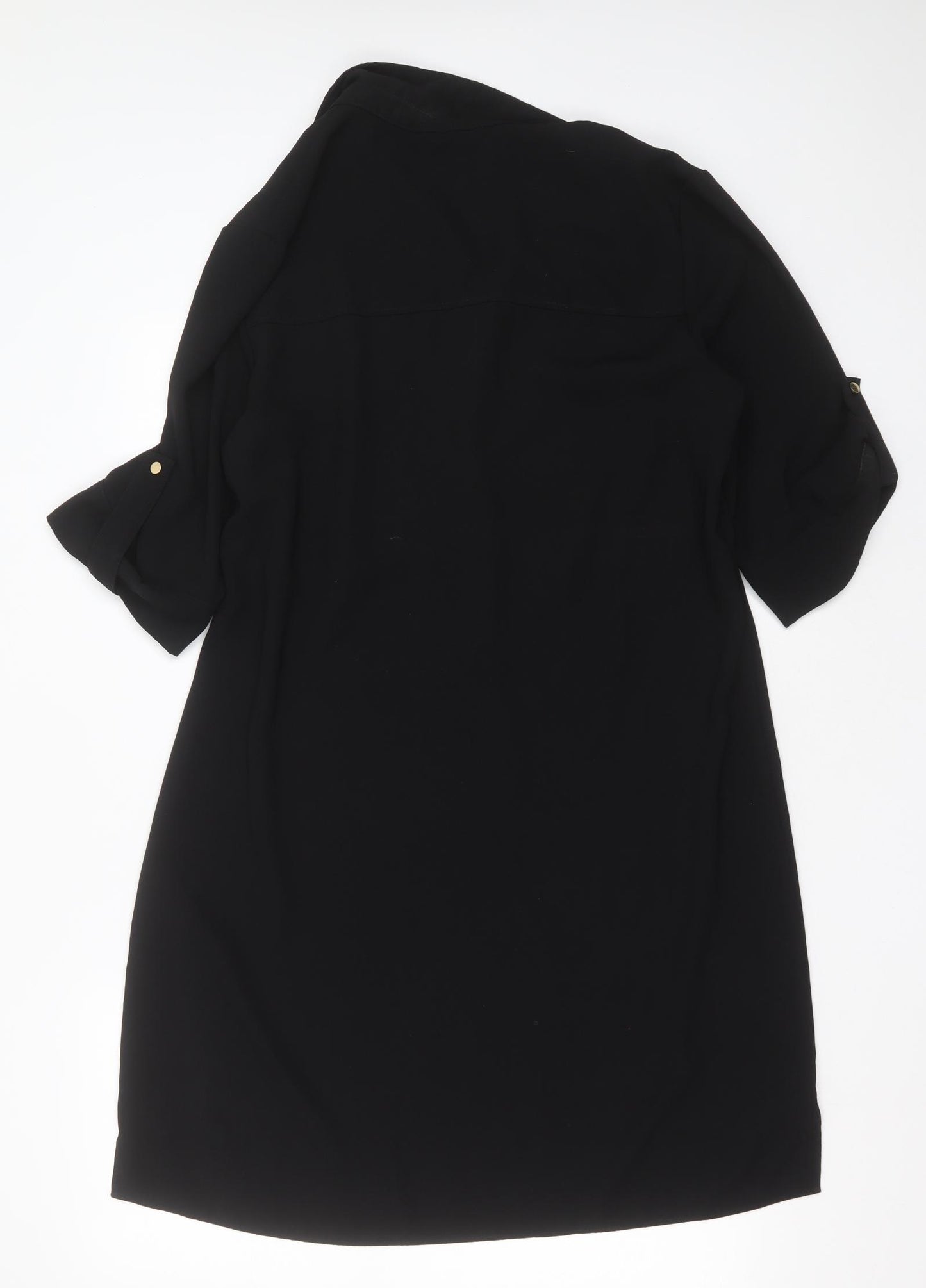 Peacocks Womens Black  Polyester Shift  Size 14  Collared Button