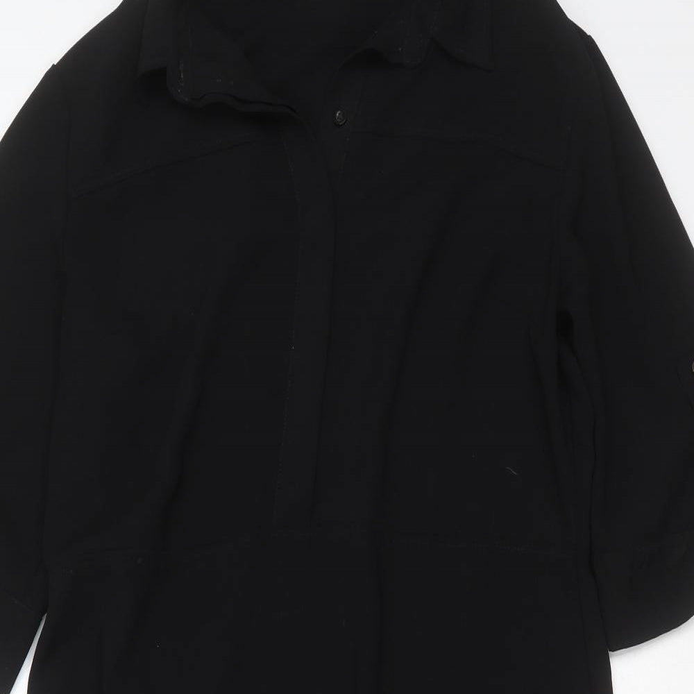 Peacocks Womens Black  Polyester Shift  Size 14  Collared Button
