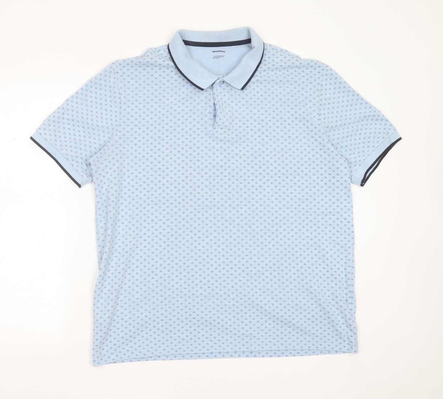 Woolworths Mens Blue Geometric Cotton Blend  Polo Size L Collared