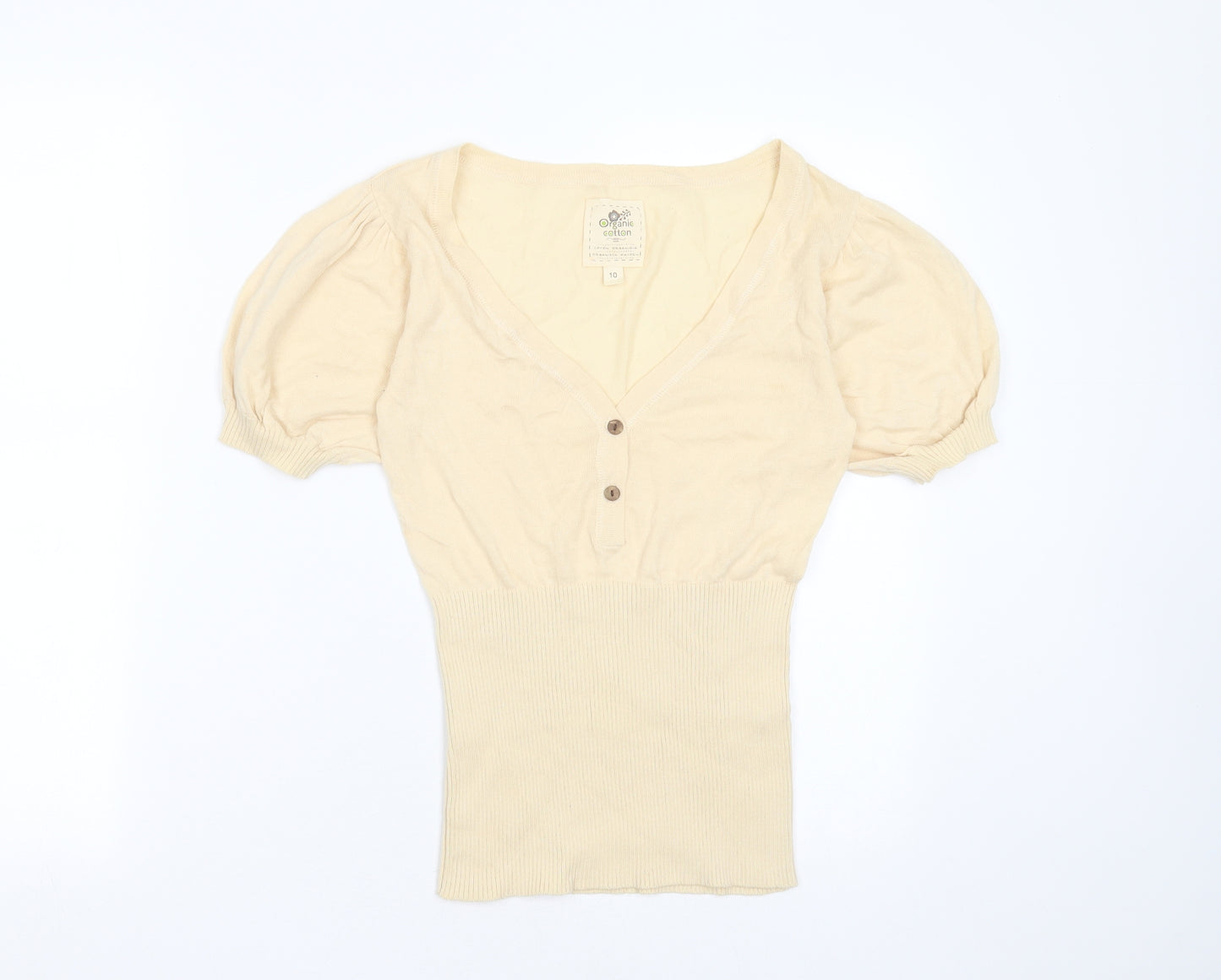 New Look Womens Beige V-Neck  Cotton Pullover Jumper Size 10