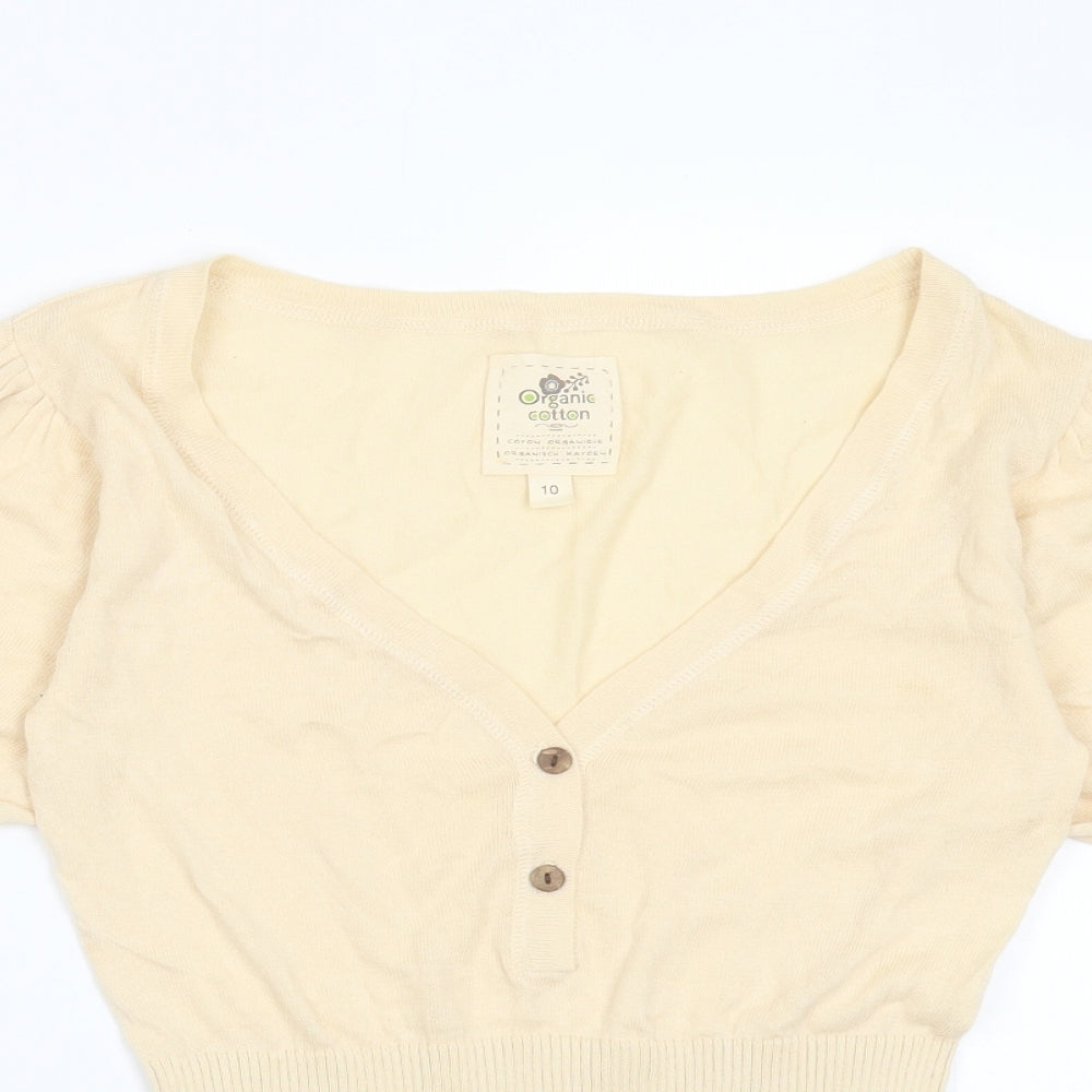 New Look Womens Beige V-Neck  Cotton Pullover Jumper Size 10