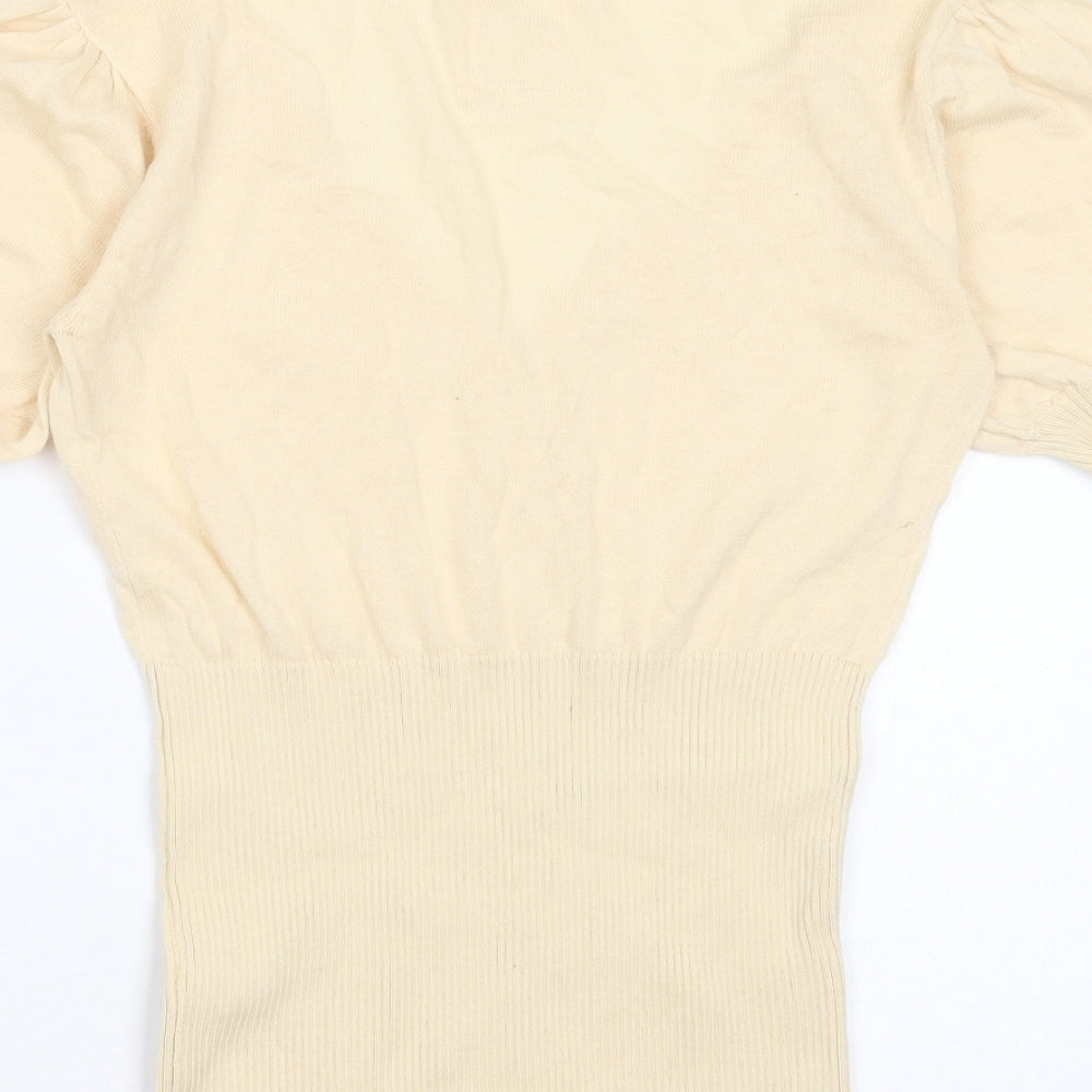New Look Womens Beige V-Neck  Cotton Pullover Jumper Size 10