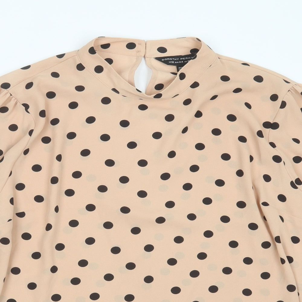 Dorothy Perkins Womens Pink Polka Dot Polyester Basic Blouse Size 16 Round Neck