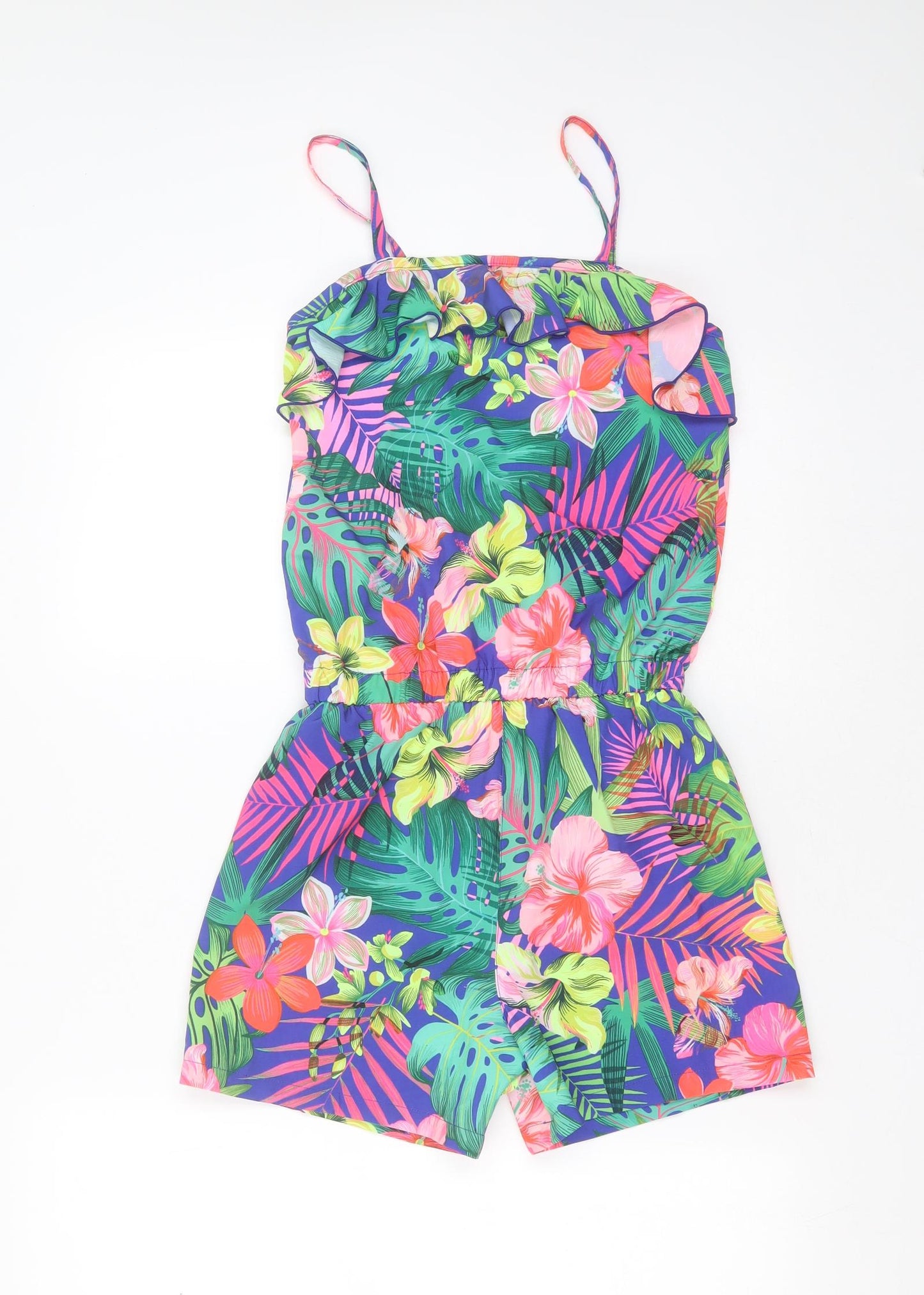 NEXT Girls Black Floral Polyester Playsuit One-Piece Size 10 Years