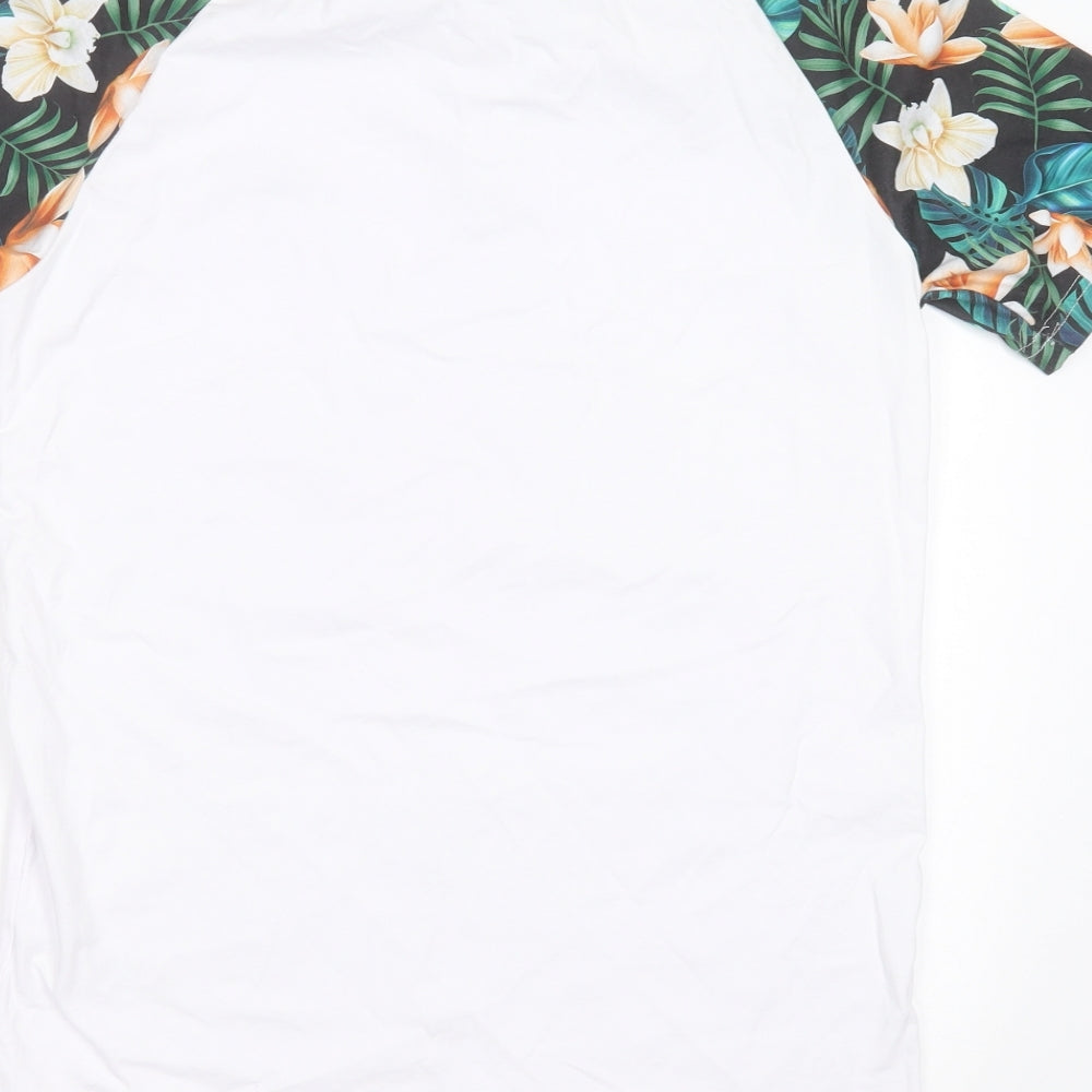 BOOHOO MAN Mens White  Cotton  Polo Size M Collared  - floral sleeves