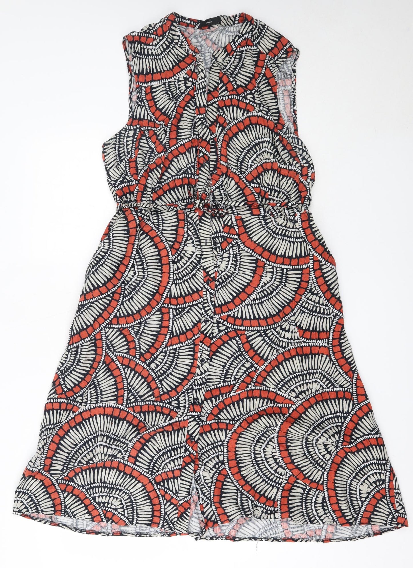 M&Co Womens Red Geometric Linen Fit & Flare  Size 18  V-Neck
