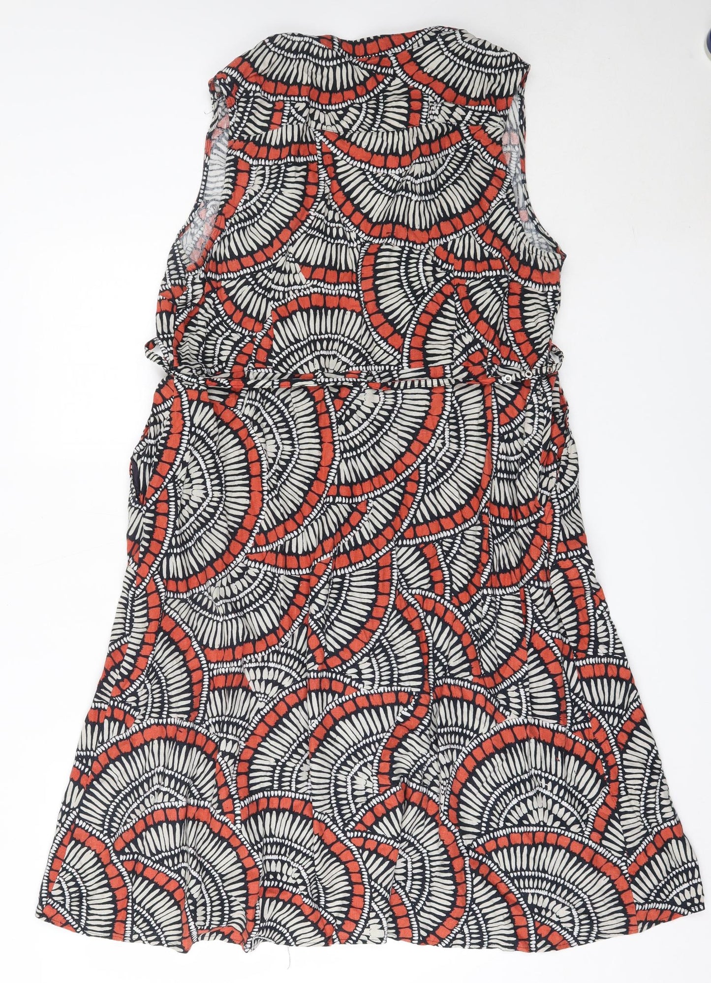 M&Co Womens Red Geometric Linen Fit & Flare  Size 18  V-Neck