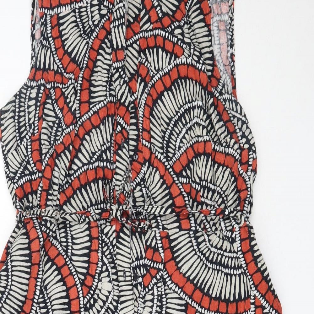 M&Co Womens Red Geometric Linen Fit & Flare  Size 18  V-Neck