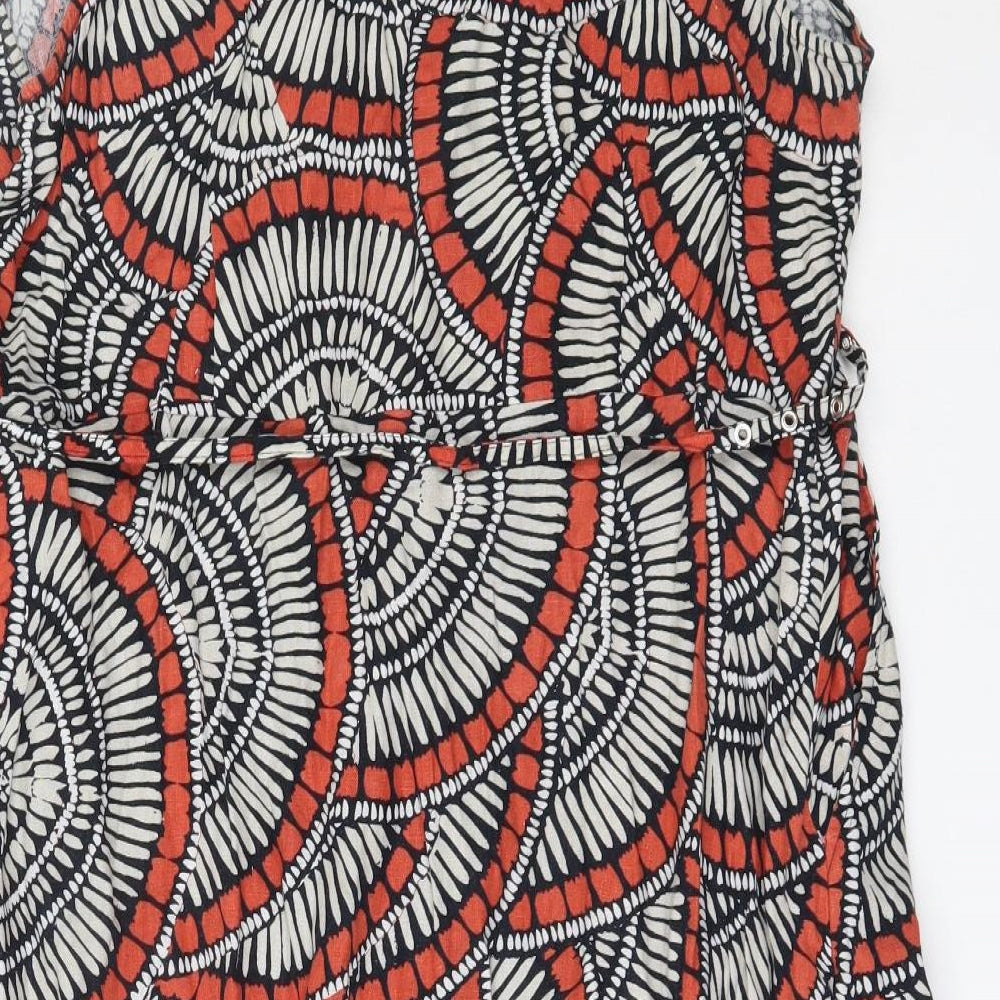 M&Co Womens Red Geometric Linen Fit & Flare  Size 18  V-Neck