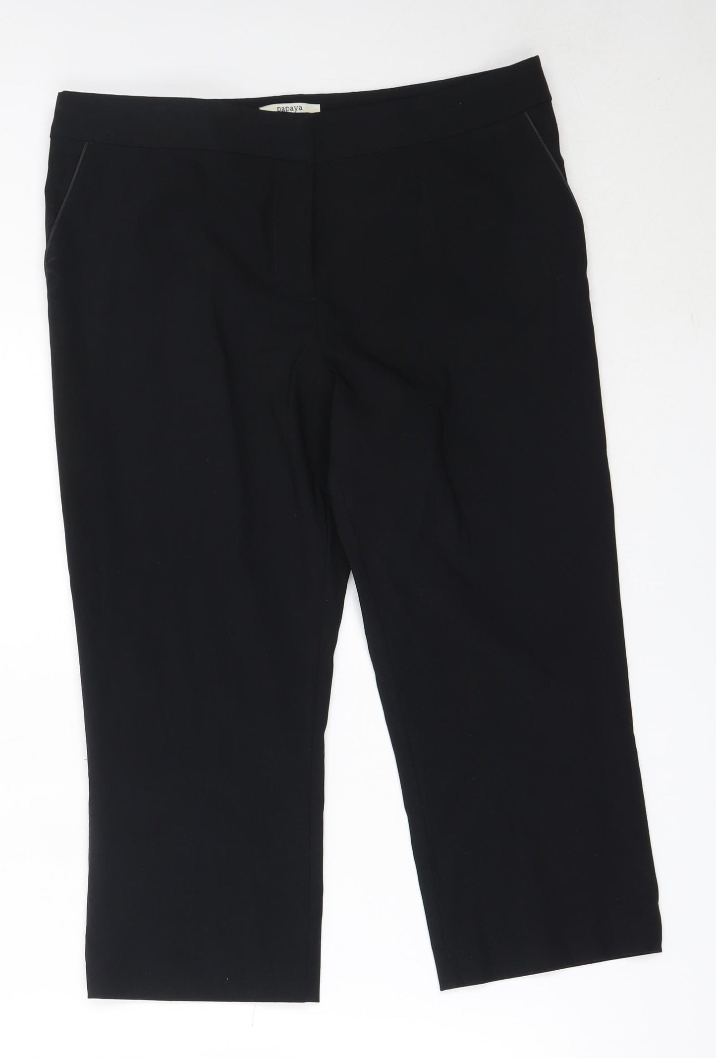 Papaya Womens Black  Viscose Cropped Trousers Size 12 L20 in Regular