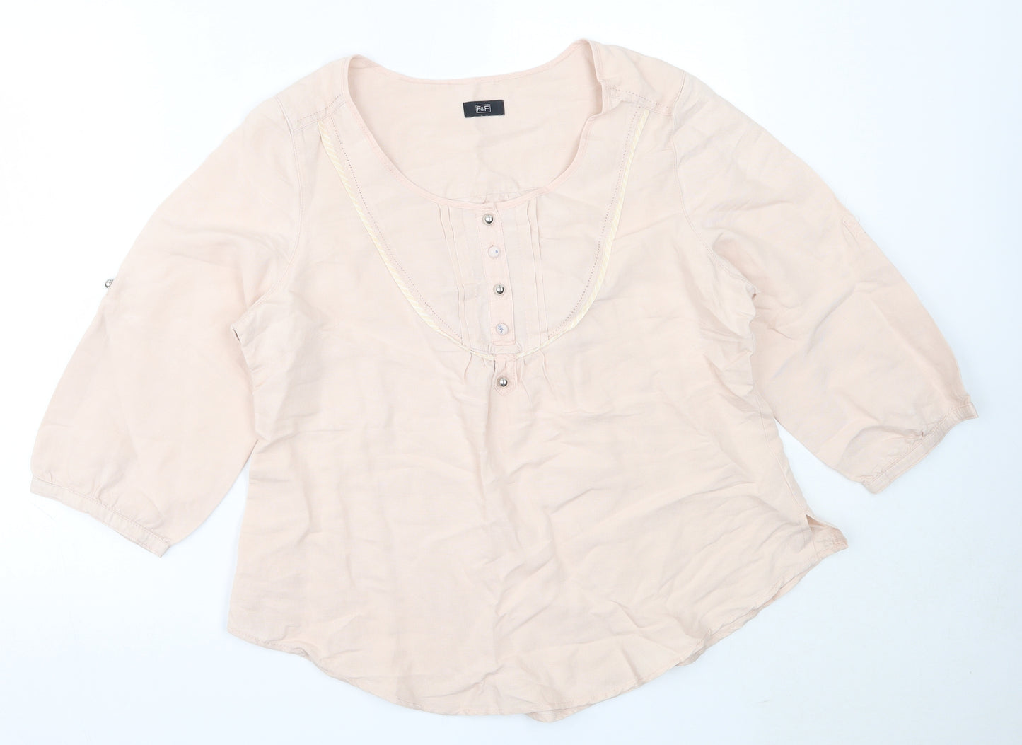 F&F Womens Pink  Linen Basic Blouse Size 16 Round Neck