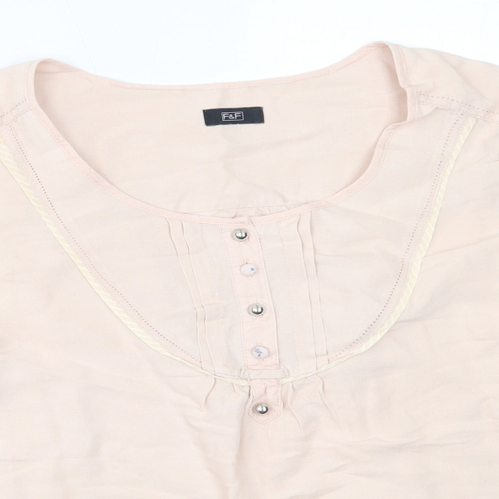 F&F Womens Pink  Linen Basic Blouse Size 16 Round Neck