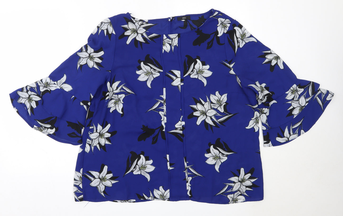 M&Co Womens Black Floral Viscose Basic Blouse Size 20 Round Neck