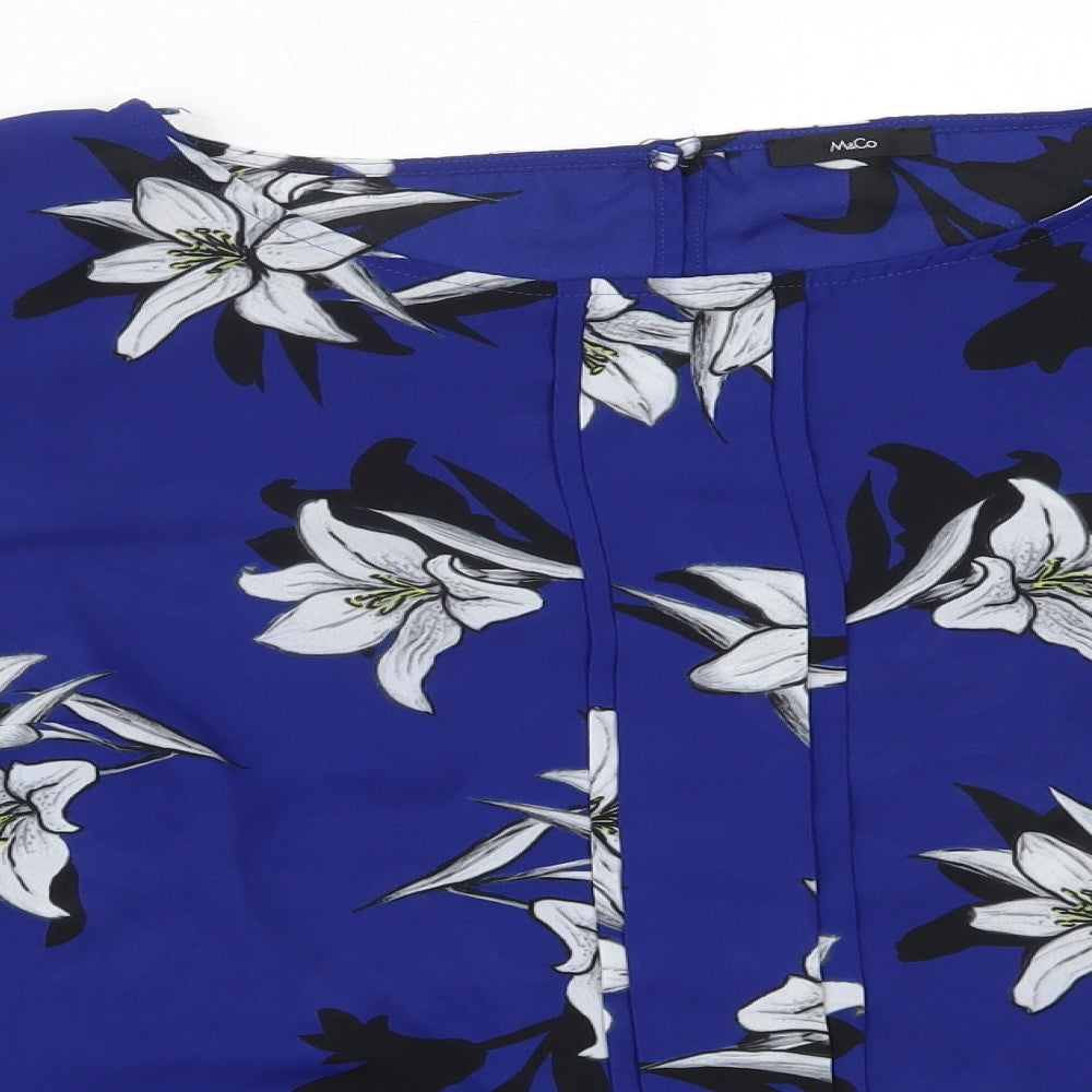 M&Co Womens Black Floral Viscose Basic Blouse Size 20 Round Neck