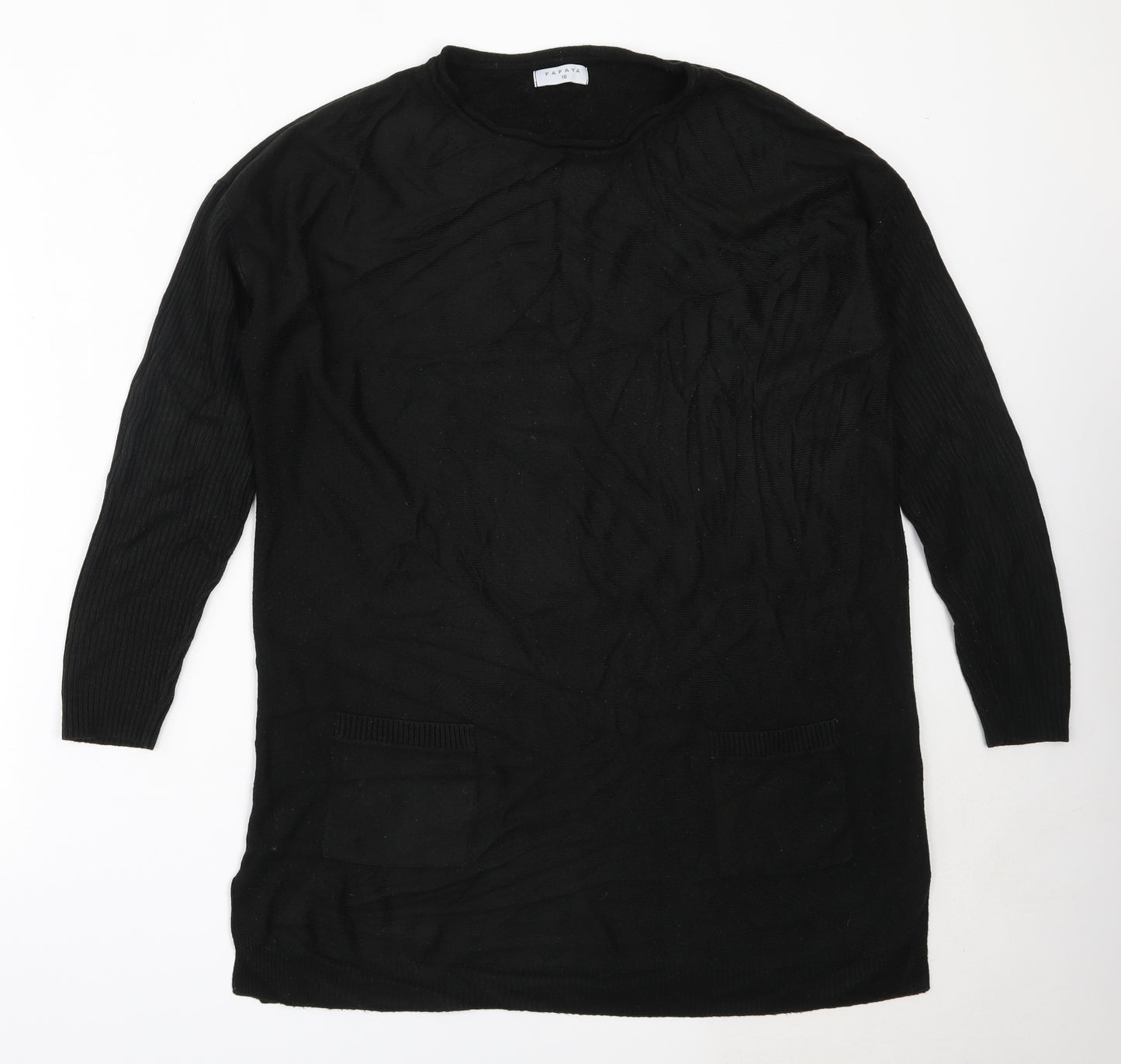 Papaya Womens Black Round Neck  Acrylic Pullover Jumper Size 10
