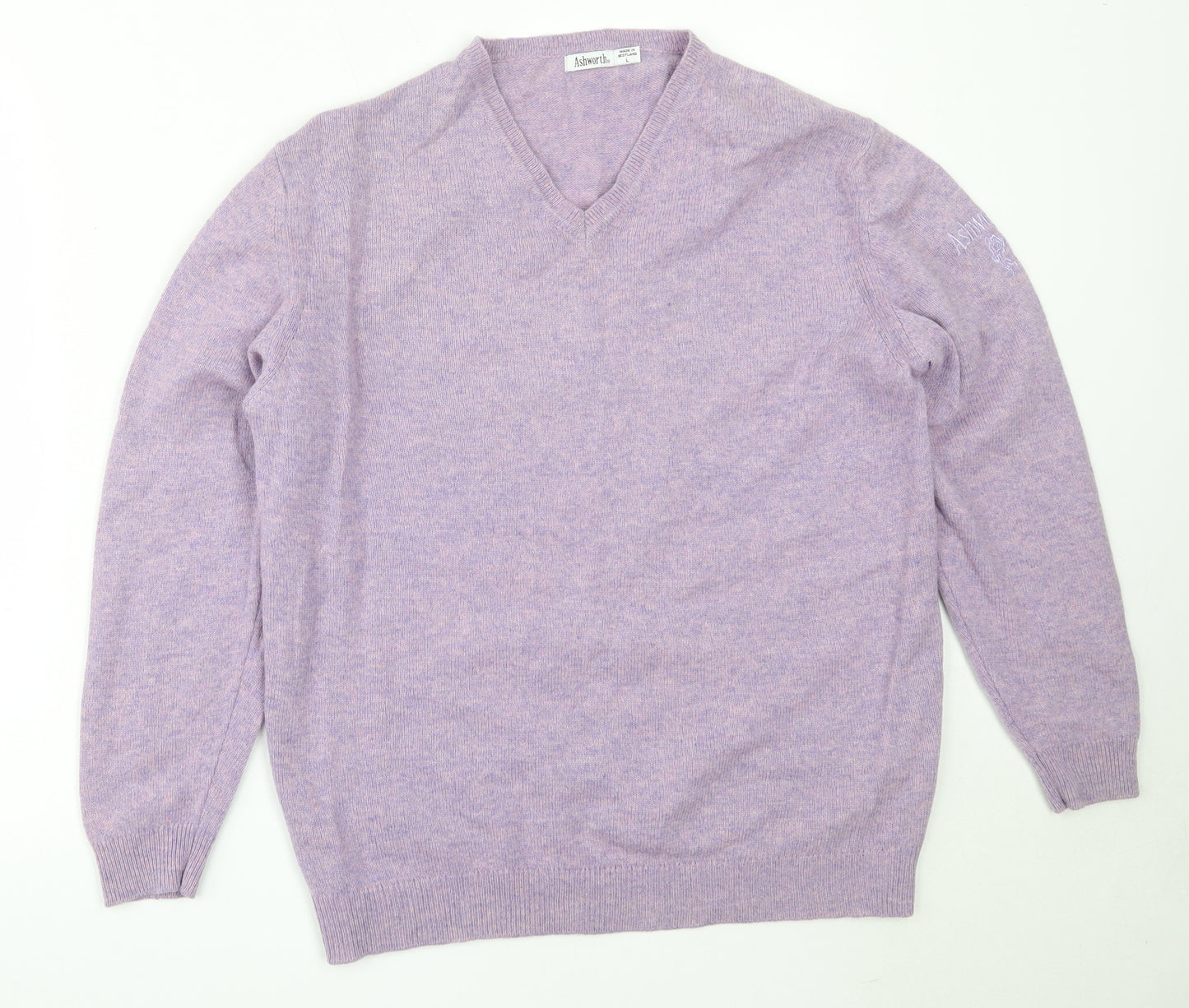 Ashworth Womens Purple V-Neck  Wool Pullover Jumper Size L