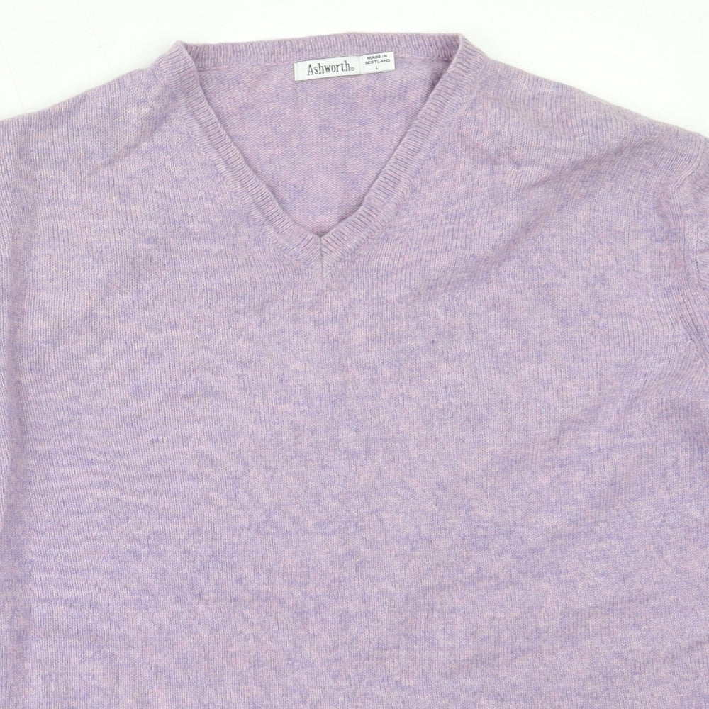 Ashworth Womens Purple V-Neck  Wool Pullover Jumper Size L