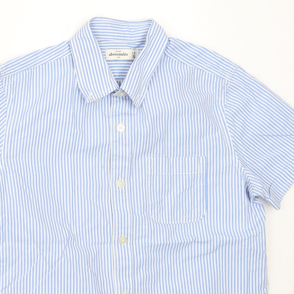 Abercrombie & Fitch Boys Black Striped Cotton Basic Button-Up Size 14 Years Collared